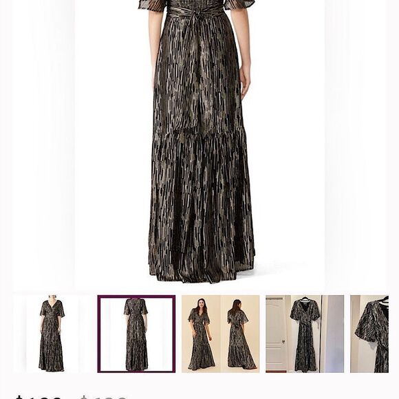 Ba&sh Nixon Metallic Silk Blend Empire Gown size small Black gold- Repaired - Picture 4 of 16